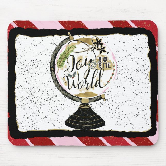 Mousepad Joy to the World Global Holiday Pink & Red Stripes (Frente)