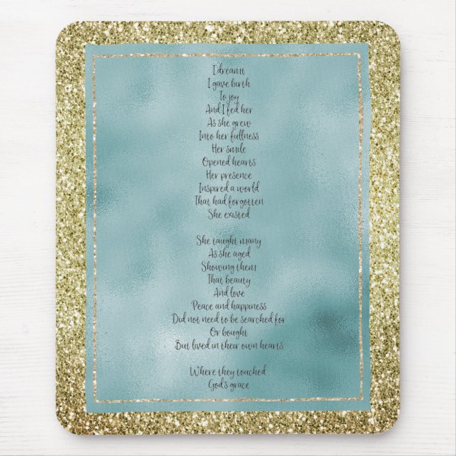 Mousepad Joy's Birth Poem Mint Glitter Dourado (Frente)