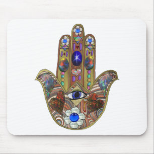 Mousepad Judaica Hamsa Hearts Flowers Opal Art Impressão