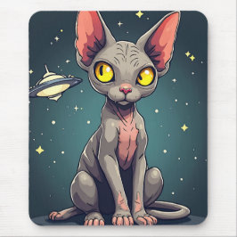 Mousepad Judging Sphynx Cat UFO Space Cartoon Art