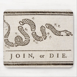 Mousepad Junte-se ou die Benjamin Franklin à Cartoon Políti