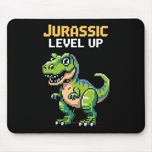 Mousepad Juric Level Up Pixel Dinossauro Retro Gamer  (Frente)