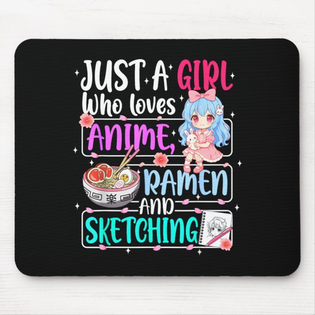 Mousepad Just A Girl Who Loves Anime Ramen Sketching Japan  (Frente)