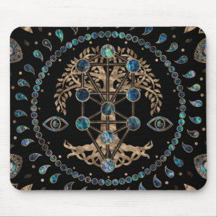 Mousepad Kabbalah A Árvore da Vida Abalone e Dourado