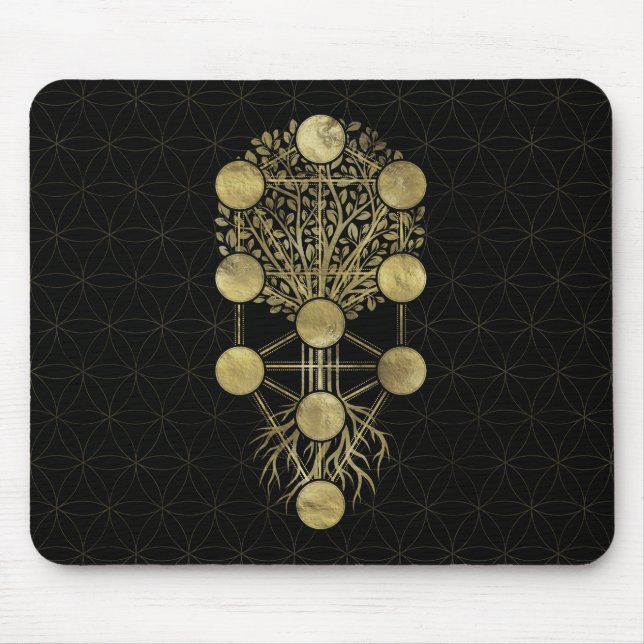 Mousepad Kabbalah a árvore do ouro da vida no preto (Frente)