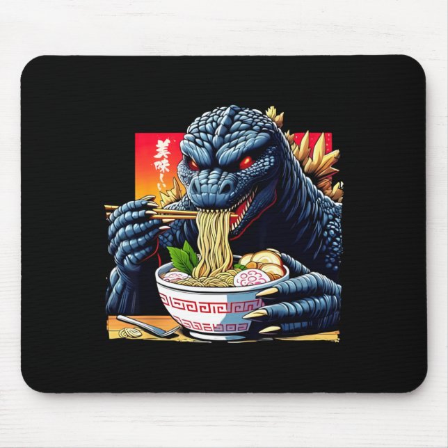 Mousepad Kaiju Engraçado Comendo Ramen Amante de Monstros J (Frente)
