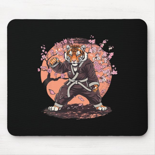 Mousepad Karate Tigre Flores de Sakura Taekwondo Jiu-jitsu  (Frente)