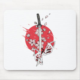 Mousepad Katana cherry blossom fox mask