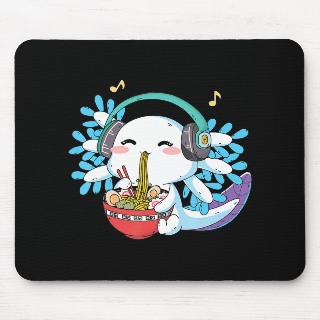 Mousepad Kawaii Axolotl Comendo Ramen Nodles Anime Crianças (Frente)