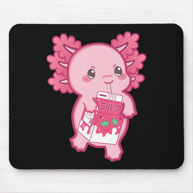 Mousepad Kawaii Axolotl Morango Leite Adolescente Miúdas Ja (Frente)