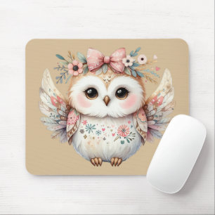 Mousepad Kawaii Boho Owl Ilustração Taupe