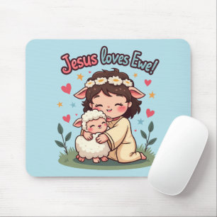 Mousepad Kawaii Christian "Jesus ama ovelha" Pastel Design