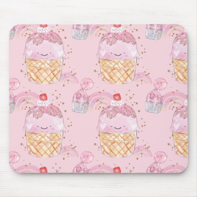Mousepad Kawaii Cute Cakes com Cerejas - Pastel Purple (Frente)