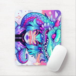 Mousepad Kawaii Dragon Headdress Girl in Vaporwave Skies