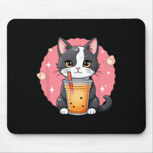 Mousepad Kawaii Gato Bonita Boba Tea Estilo Japonês Tuxedo