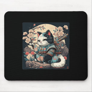 Mousepad Kawaii Japanese Style Samurai Cat Kitten Anime 