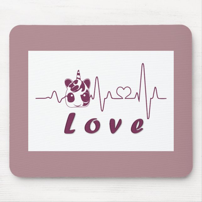Mousepad Kawaii Love Unicorn Heartbeat (Frente)