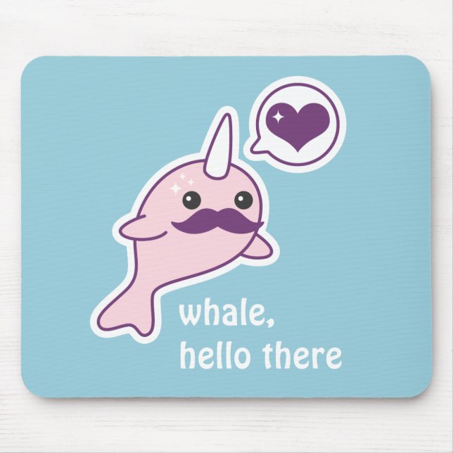 Mousepad Kawaii Narwhal com bigode (Frente)