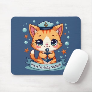 Mousepad Kawaii Náutico Cat Navegando Anchor Pun