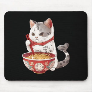 Mousepad Kawaii NeKo Cat Comendo Ramen Noodles Comida Japon