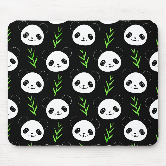 Mousepad Kawaii Panda Pattern Bamboo Em Verde Branco Negro (Frente)