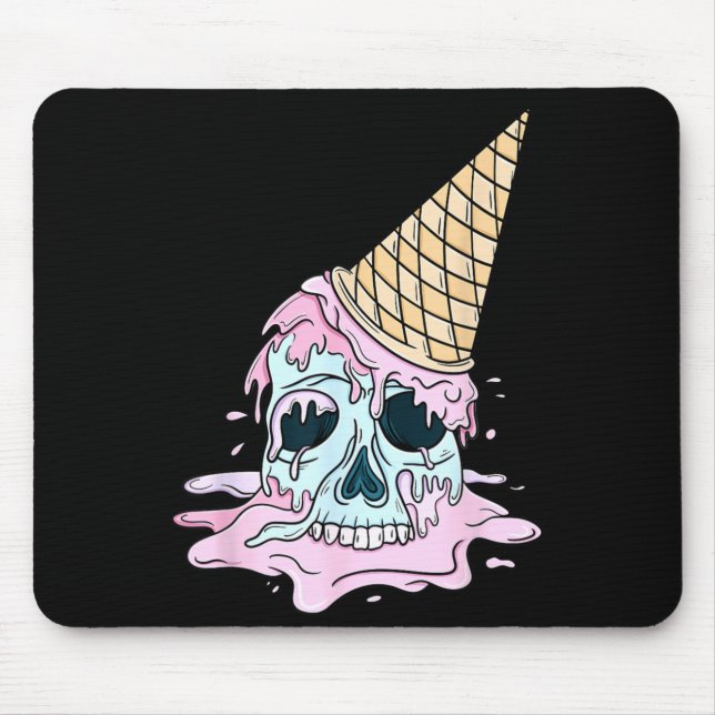 Mousepad Kawaii Pastel Goth Fofo Sorvete Sinistro Caveira (Frente)