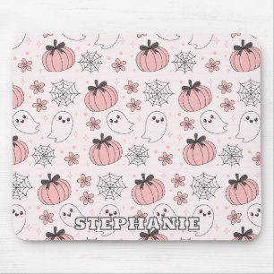 Mousepad Kawaii Pink Halloween Fantasmas e Pumpkins