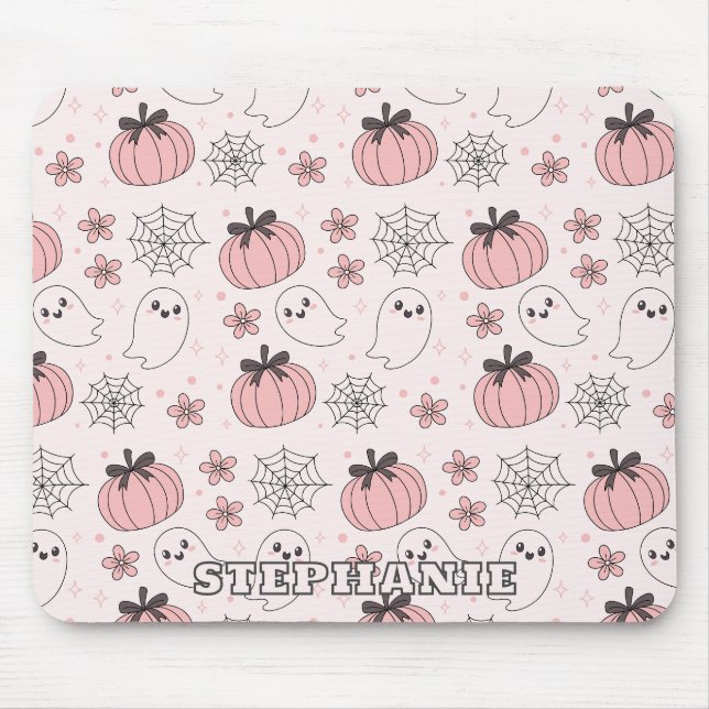 Mousepad Kawaii Pink Halloween Fantasmas e Pumpkins (Frente)