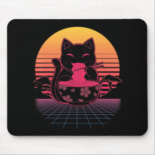 Mousepad Kawaii Ramen Neko Retro Cat Anime Noodle Japonês