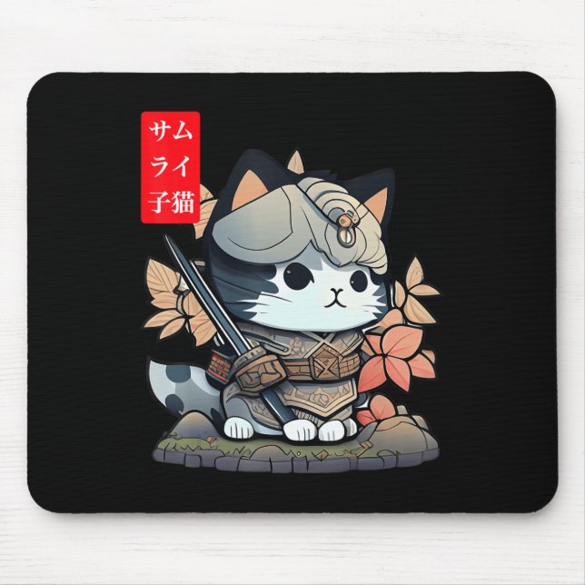 Mousepad Kawaii Samurai Warrior Kawaii Gato Japonês E (Frente)