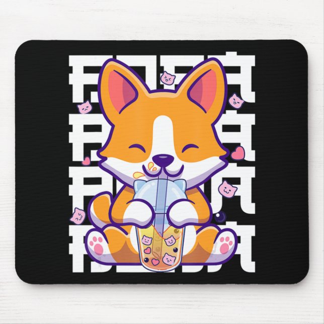 Mousepad Kawaii Shiba Inu Dog Bubble Tea Boba Anime Gifts G (Frente)