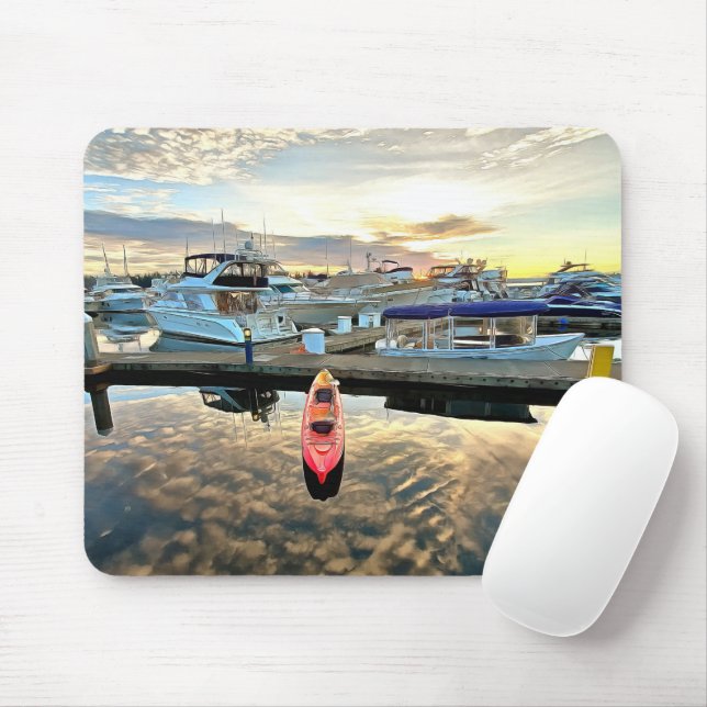 Mousepad Kayak Flutuando Sobre Nuvens e Reflexão Sunset (Com mouse)
