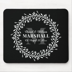 Mousepad Keepsake Newlywed Couple Wreath Monogram Name