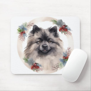 Mousepad Keeshond Christmas Wreath Festivo Pup