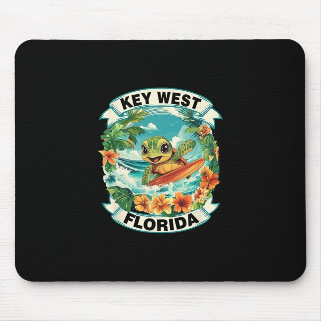 Mousepad Key West Flórida Tartaruga Marinha Fofo Surfando F (Frente)