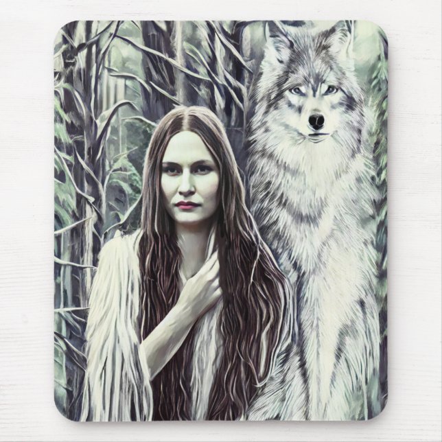 Mousepad Kickapoo Indian Brujah White Wolf arte original (Frente)