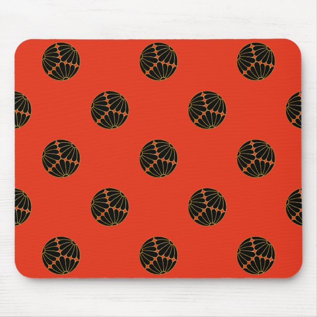 Mousepad Kiku Chrysanthemum Mon Black Faux Dourado no Red. (Frente)