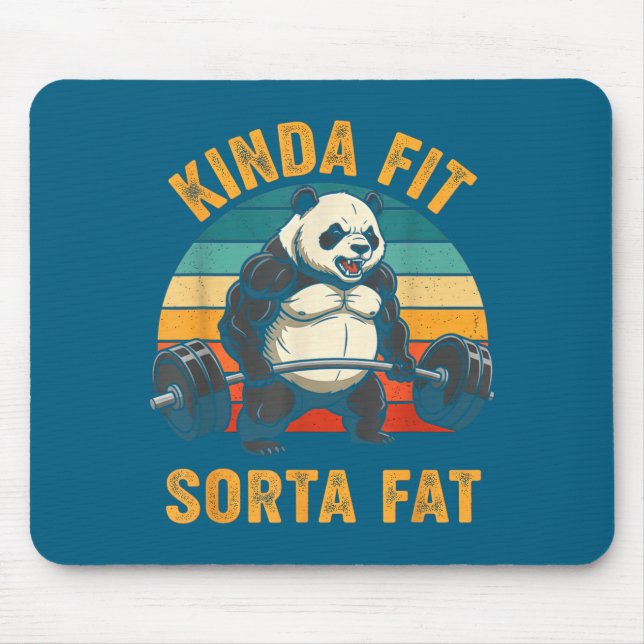 Mousepad Kinda Fit Sorta Fat Funny Gym Panda Weightlifting  (Frente)