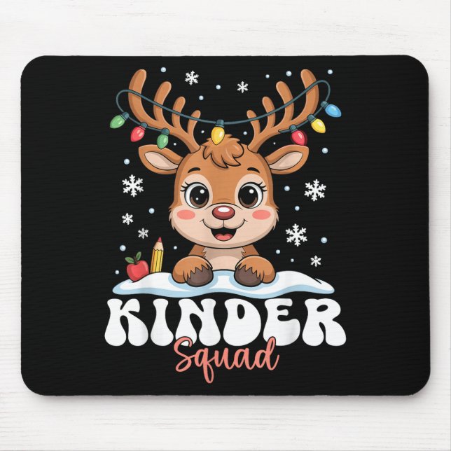 Mousepad Kinder Squad Reindeer Christmas Lights Cute Winter (Frente)