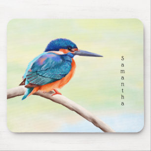Mousepad Kingfisher Watercolor Blue Orange Bird