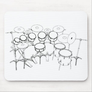 Mousepad Kit de Bateria 10 Peças: Desenho Preto e Branco: