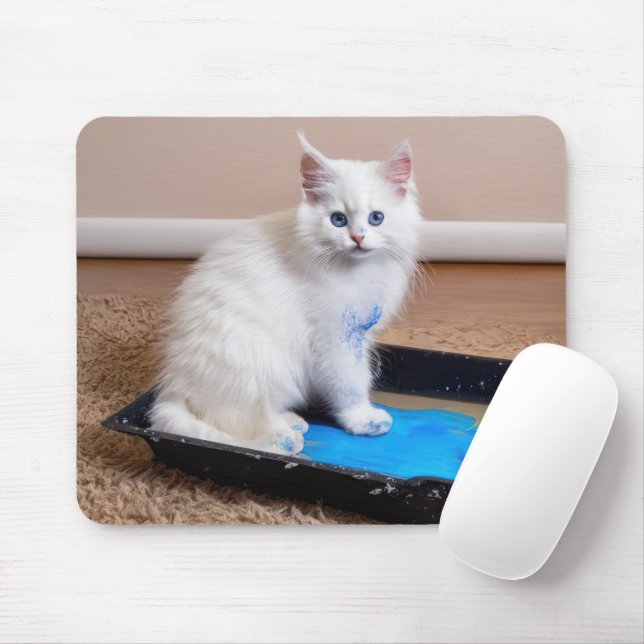 Mousepad Kitten Branco Na Bandeja De Pintura (Com mouse)
