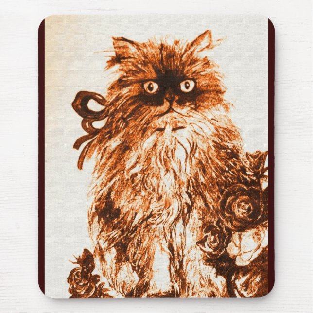 Mousepad KITTEN COM ROSAS, castanho e branco (Frente)