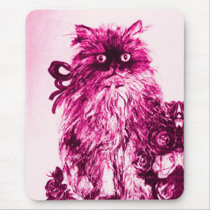 Mousepad KITTEN COM ROSAS, Cor Branca de Fuchsia Rosa