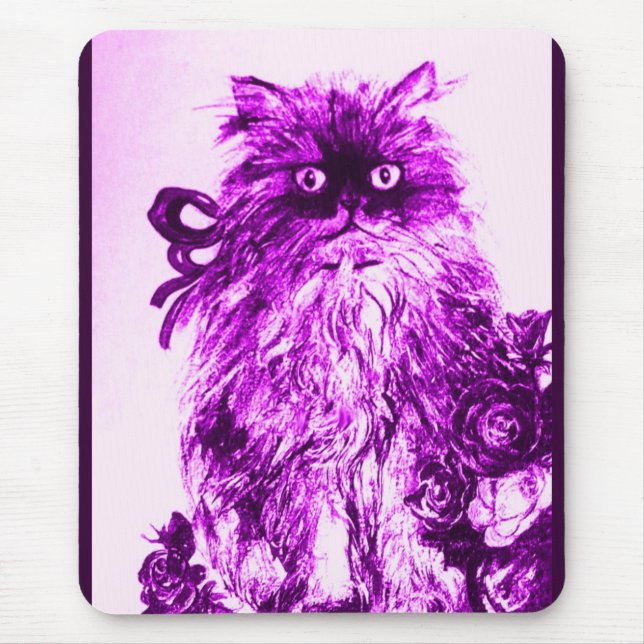 Mousepad KITTEN COM ROSAS, Violeta Roxo e Branco (Frente)