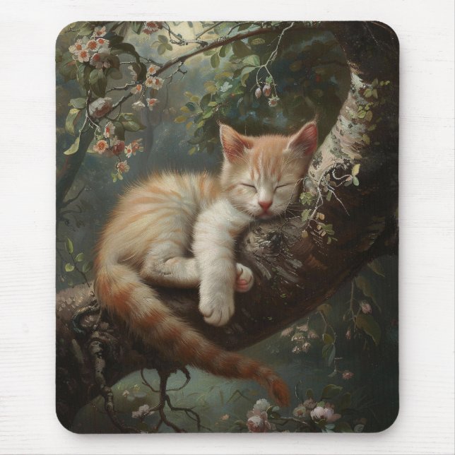 Mousepad Kitten dormindo em uma árvore (Frente)