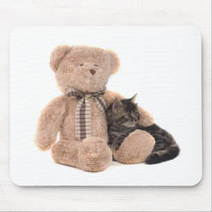 Mousepad kitten in the arms of a teddy bear