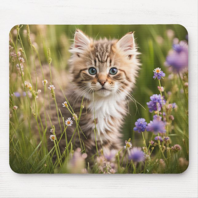 Mousepad Kitten No Campo De Flor Selvagem (Frente)