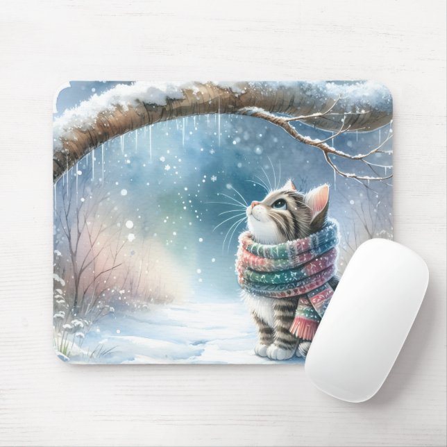 Mousepad Kitten Vestindo uma bola de inverno (Com mouse)