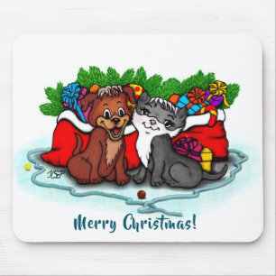 Mousepad Kitty e Cachorrinho, Feliz Natal
